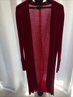 Nygard Button-Trim Ribbed Knit Cardigan in Deep Red